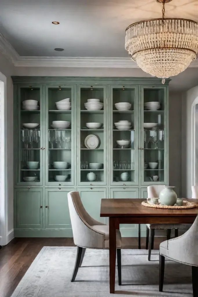 Builtin storage seamlessly blends with the dining area creating a cohesive and functional space