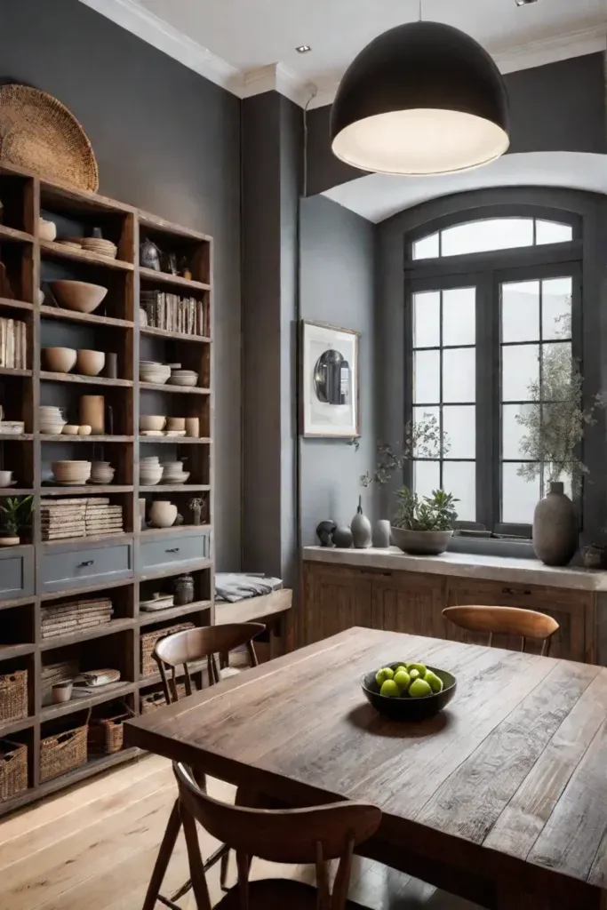 Cozy dining space with natural materials and farmhouse style
