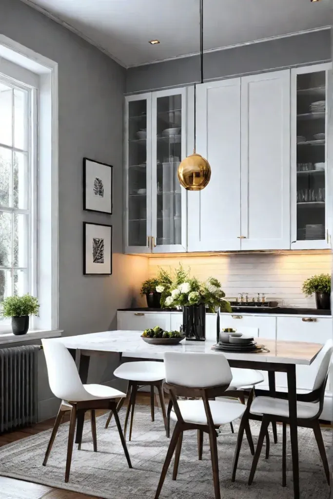 Dining room with floortoceiling builtin cabinets maximizing vertical storage space