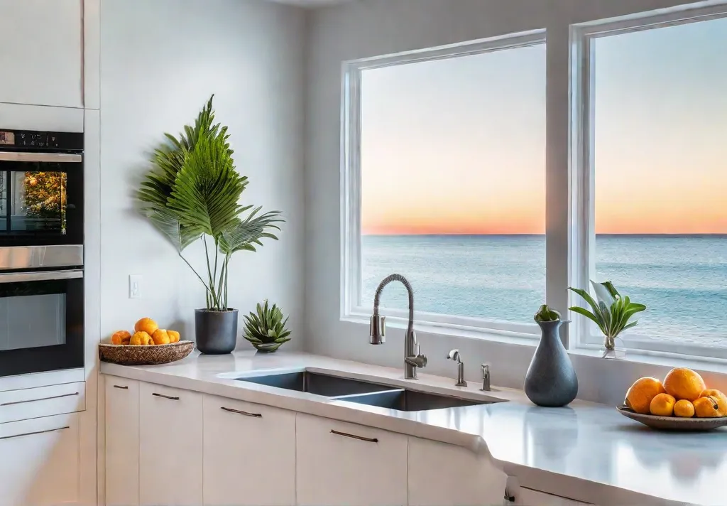 A bright airy kitchen with newly refaced cabinets in a modern farmhousefeat