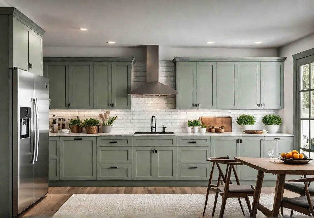 A bright and airy kitchen featuring Shaker cabinets painted in a softfeat