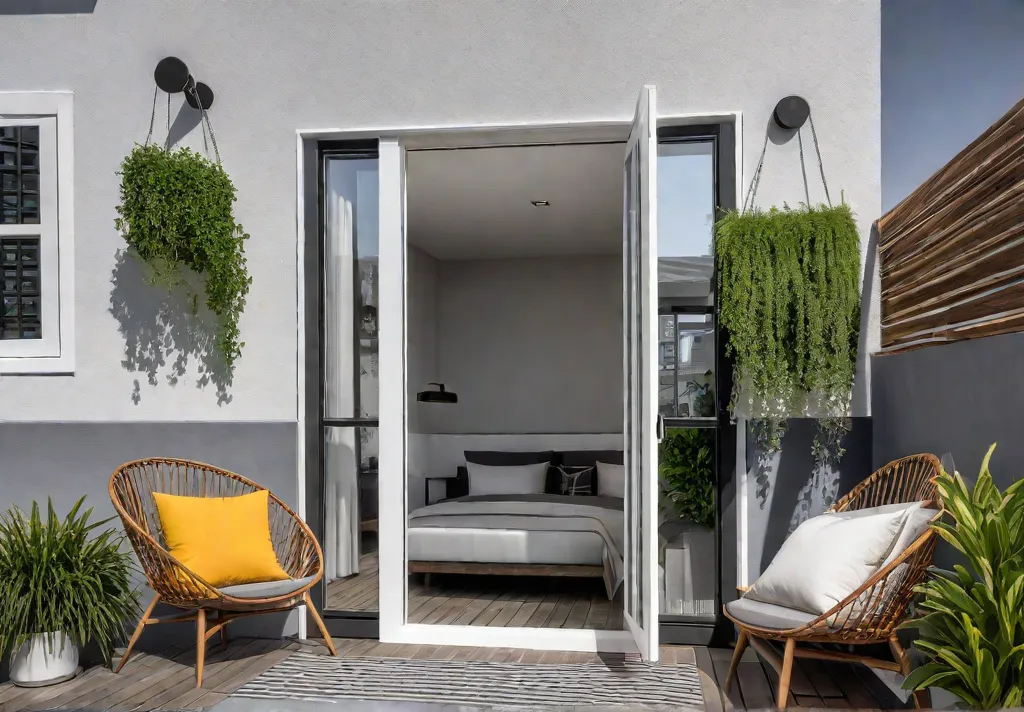 A charming small porch bathed in warm sunlight featuring a vertical herbfeat