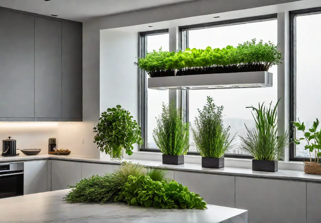 A modern minimalist kitchen with white cabinets and black countertops featuring afeat