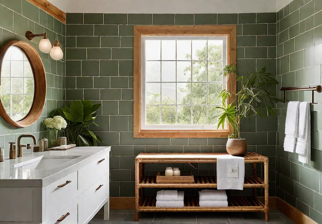 A serene minimalist bathroom bathed in soft natural light featuring a freestandingfeat