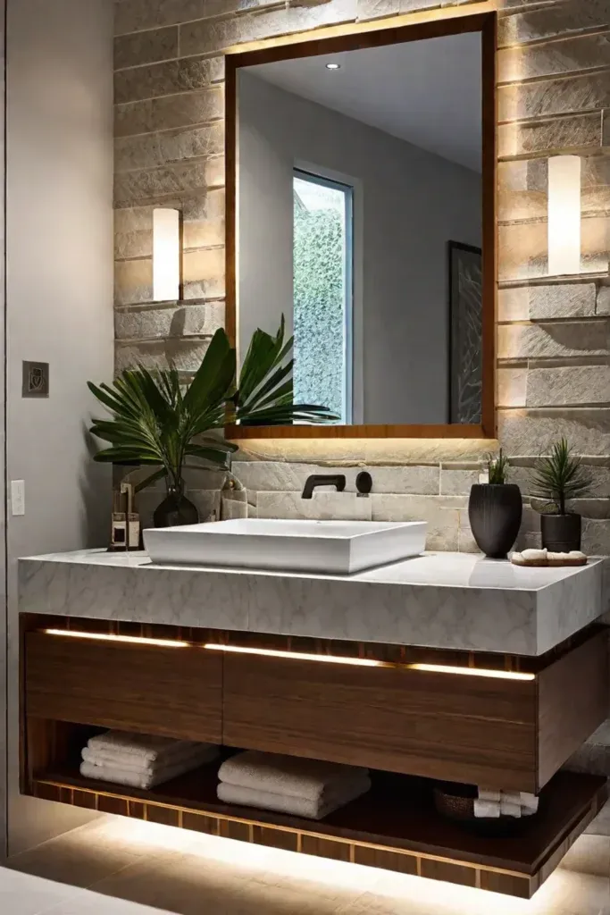 Bathroom with adjustable ambiance and mood lighting