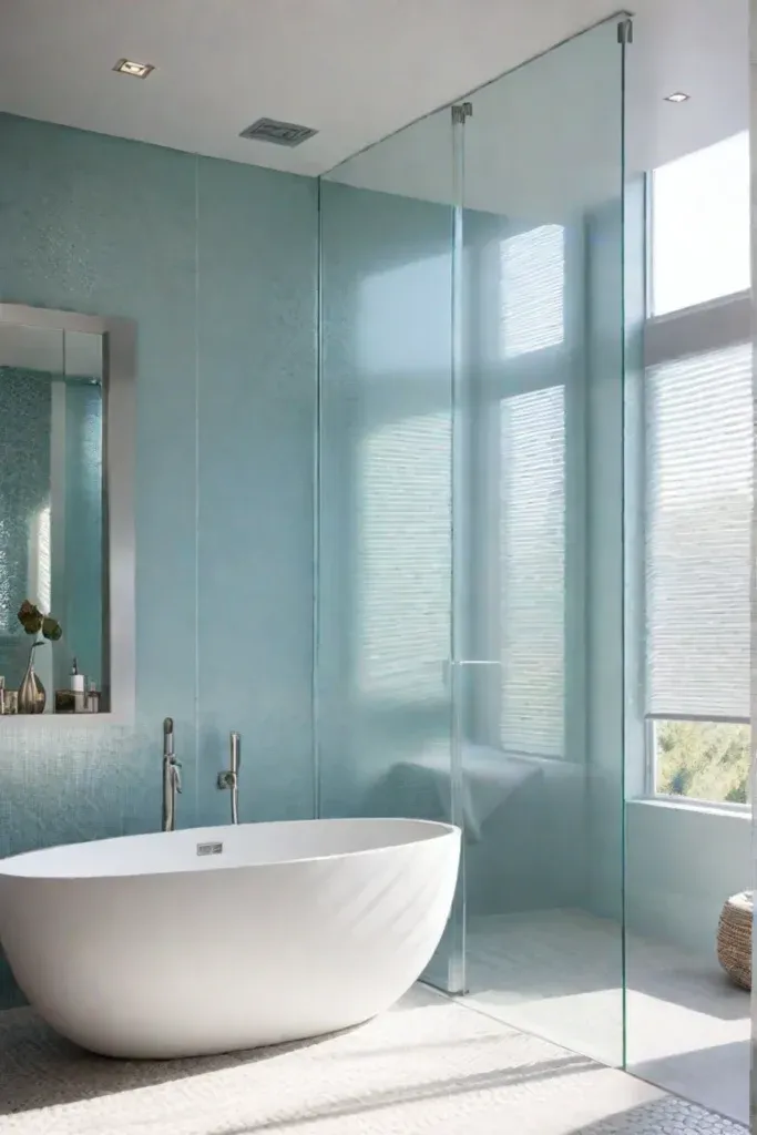 Calming bathroom with diffused light creating a serene atmosphere