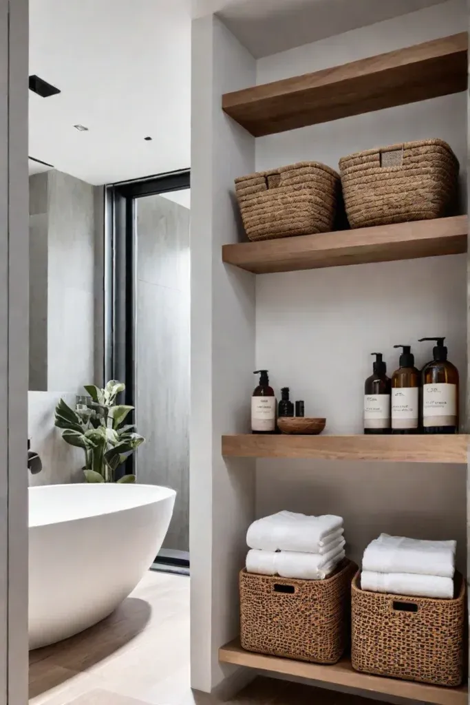 Clutterfree aesthetic with neatly folded towels in a calming bathroom