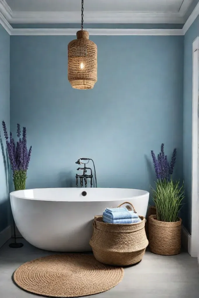 Coastal bathroom with bathtub candles and diffuser