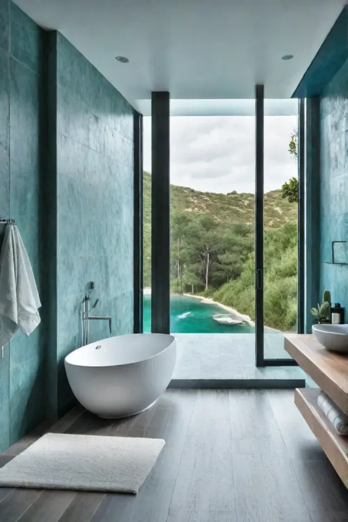 Coastal bathroom with walkin shower and ocean view 1
