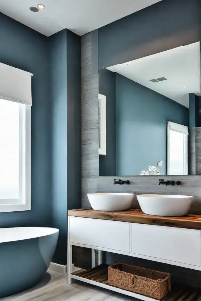 Coastalthemed bathroom with driftwood accents