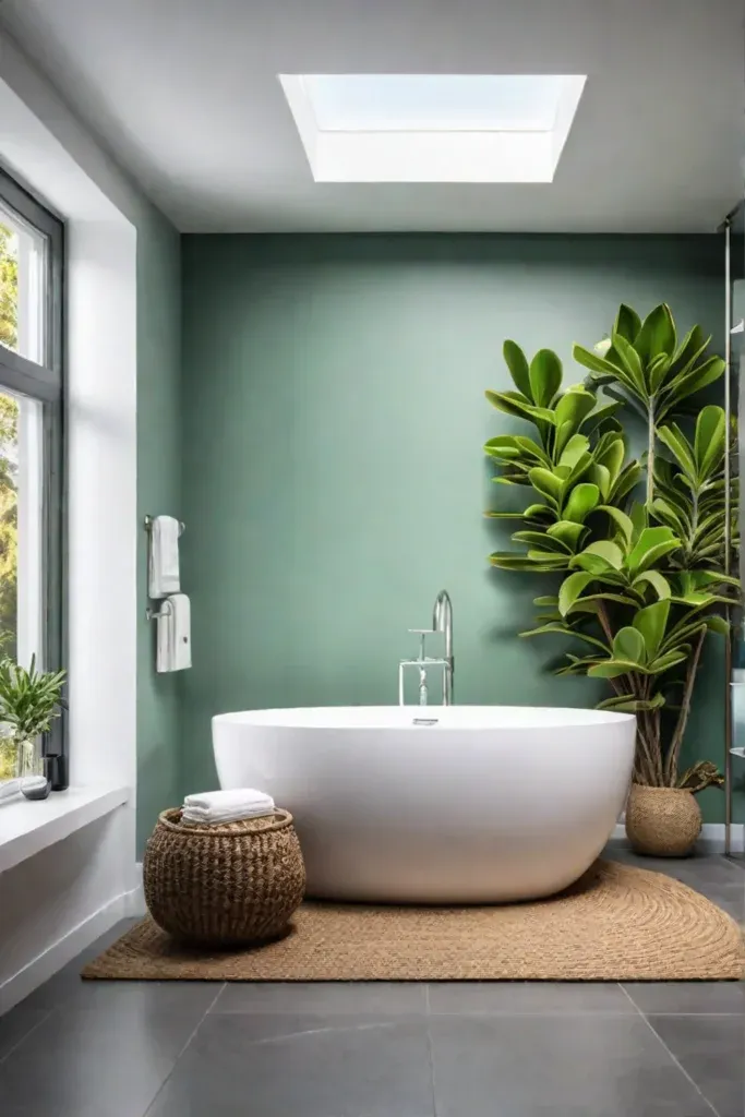 Driftwood wall art in a minimalist bathroom