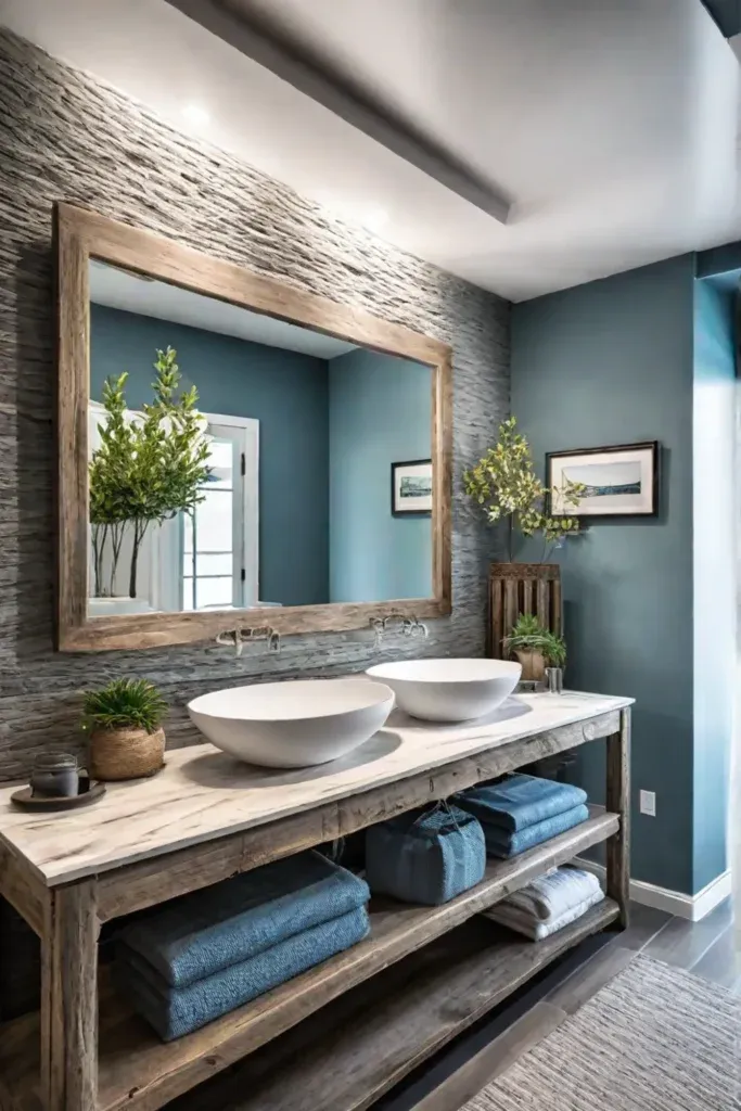 Elegant bathroom with driftwood mirror