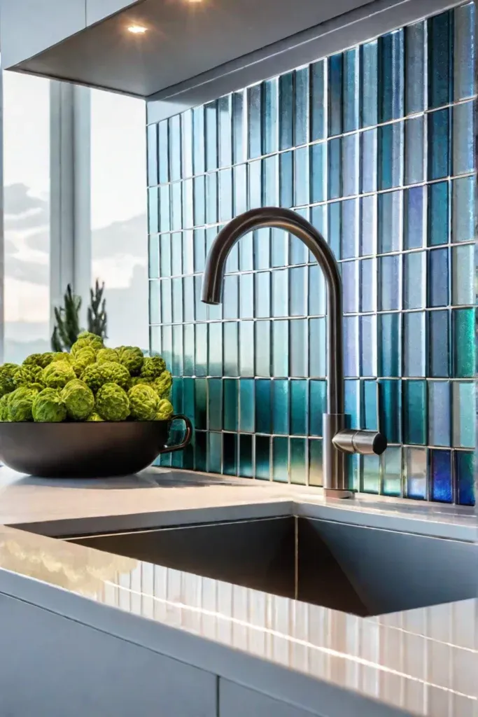 Glamorous kitchen with shimmering glass tiles