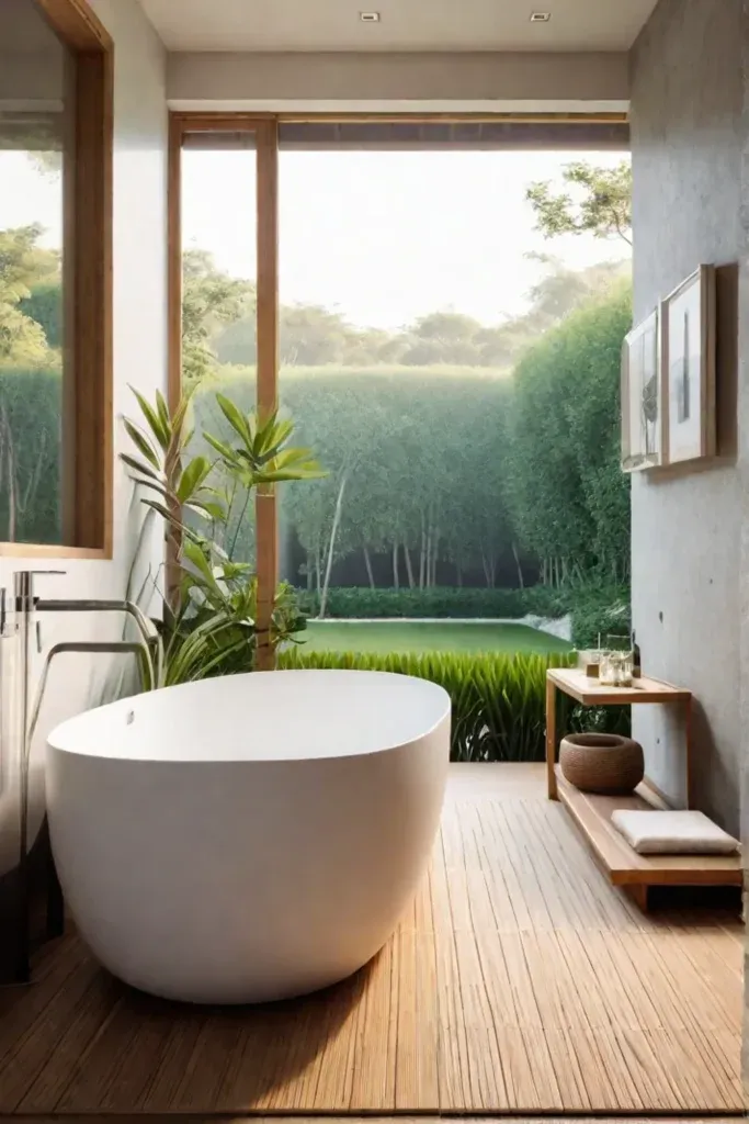 Japaneseinspired bathroom with bamboo and stone accents