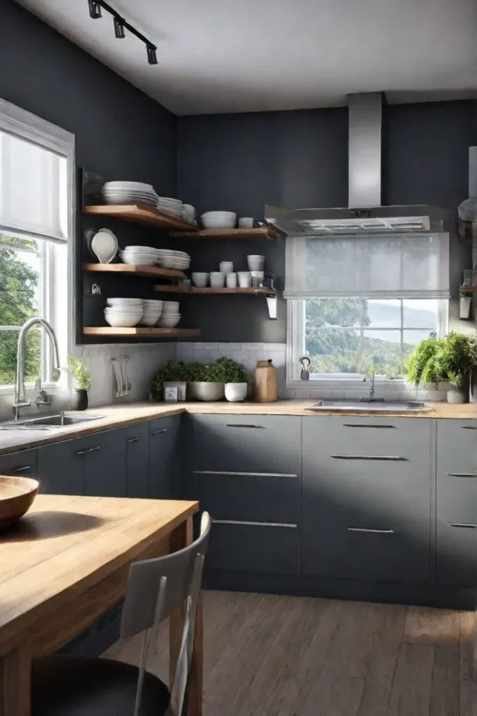 Kidfriendly kitchen zone with low shelves and labeled containers