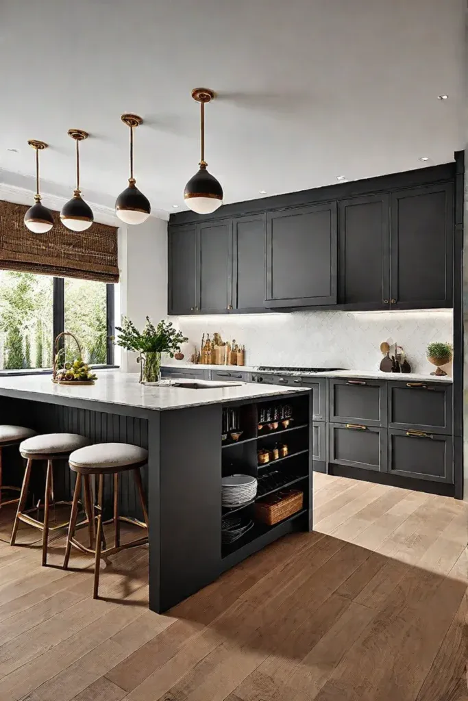 Kitchen island storage open shelving display