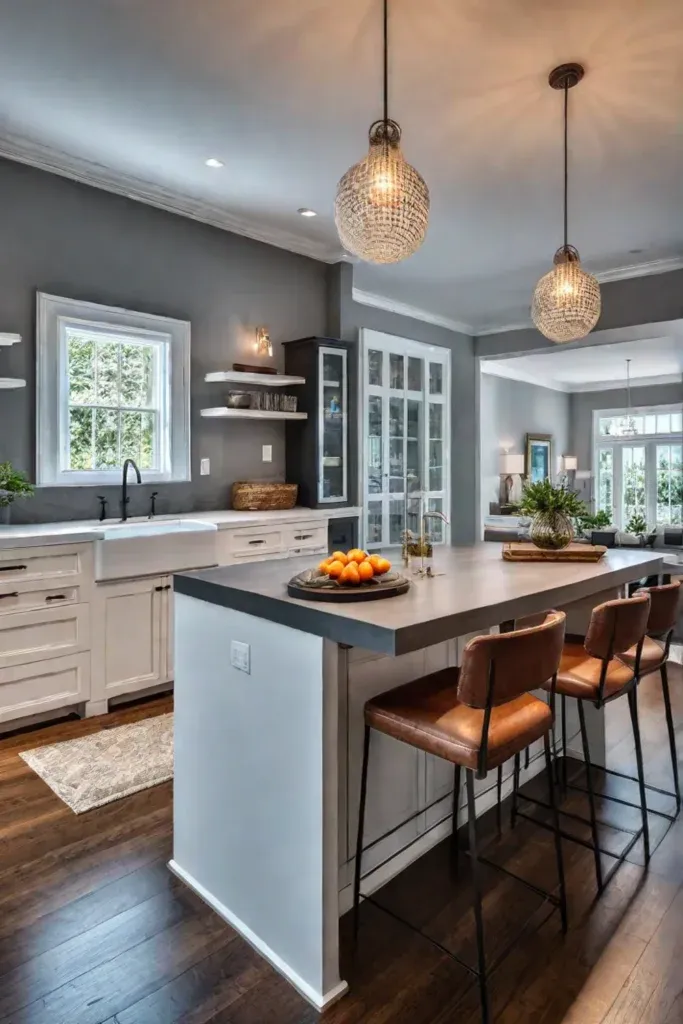 Kitchen island with pendant lighting