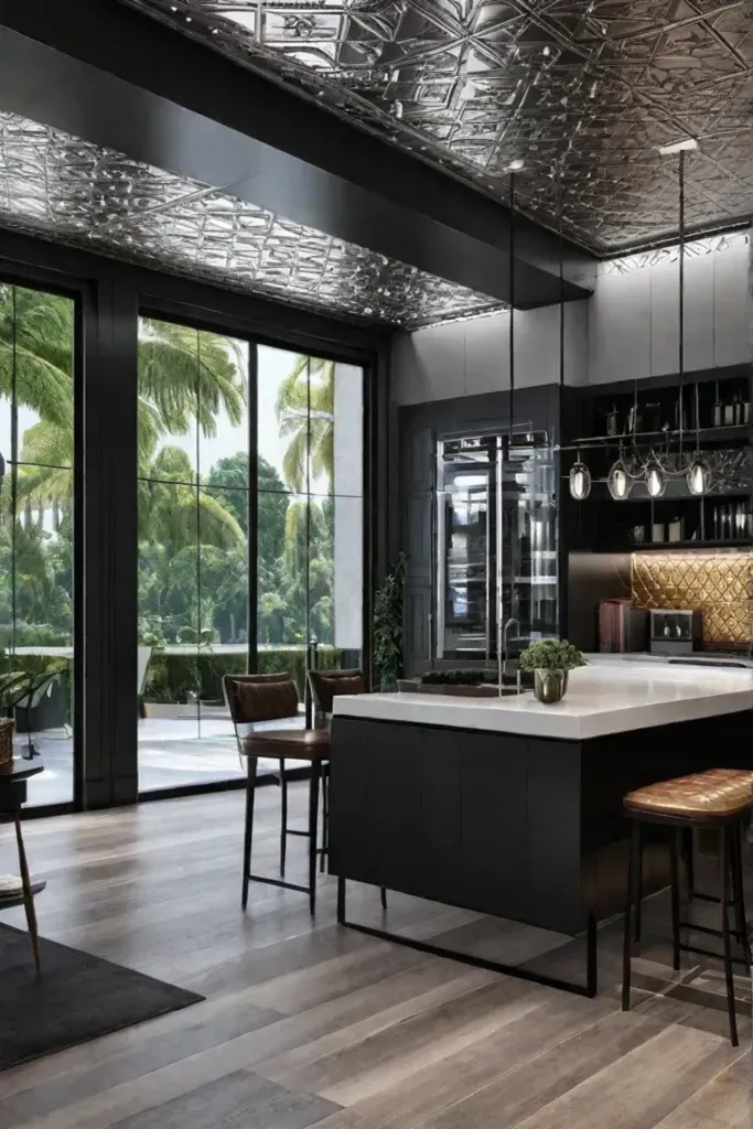 Metallic backsplash architectural details luxury kitchen