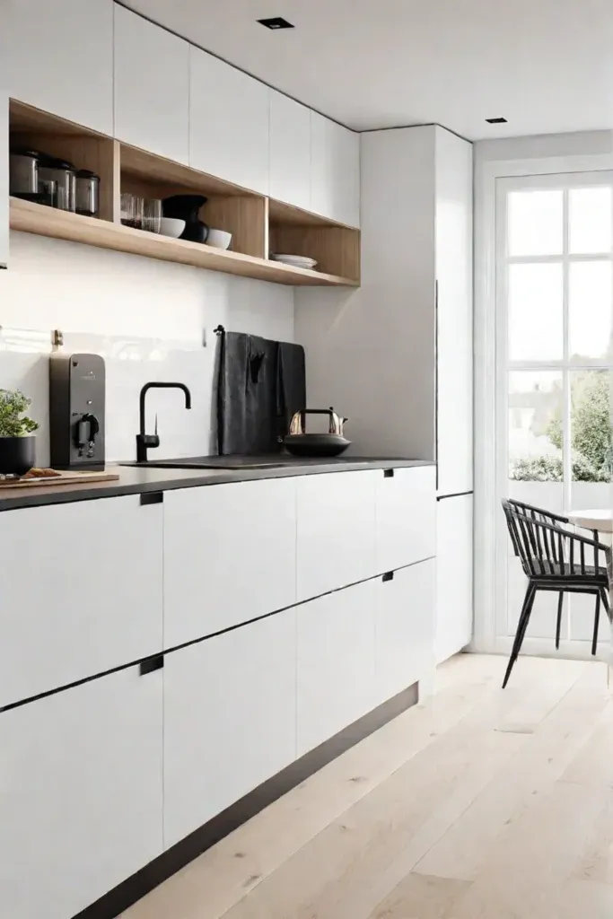 Minimalist kitchen light wood floor airy and bright