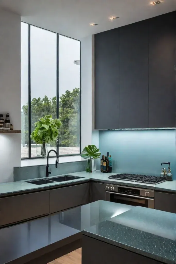 Modern ecofriendly kitchen recycled glass countertops