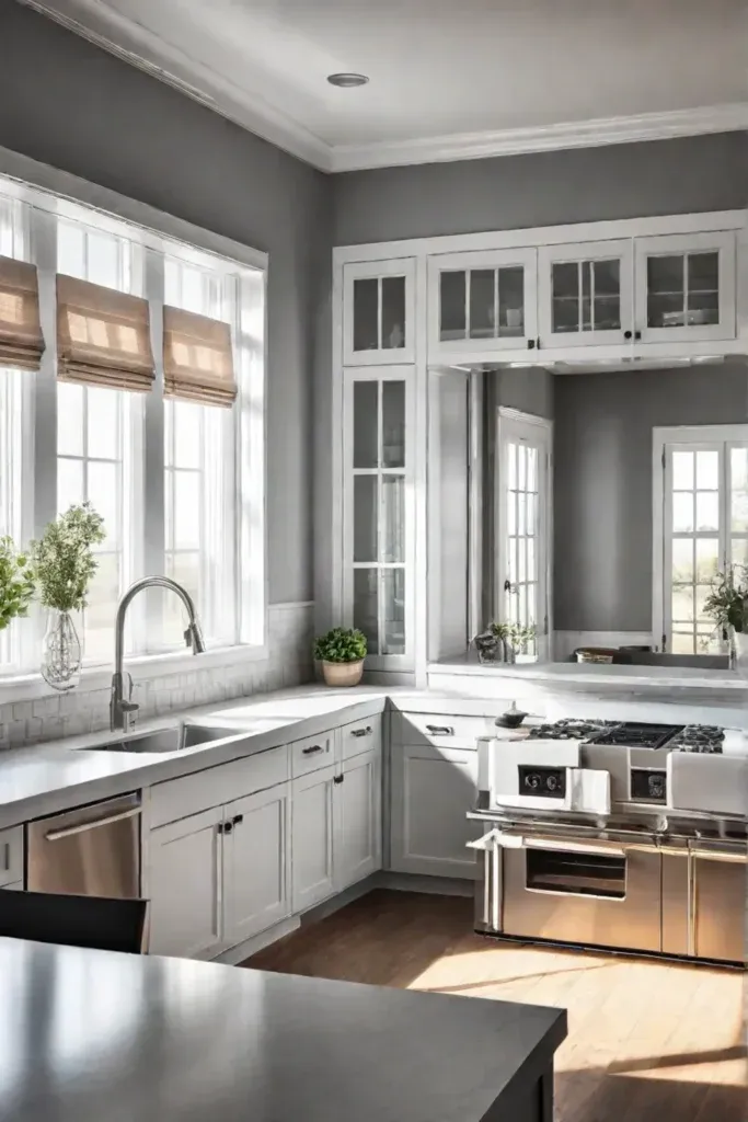 Modern farmhouse kitchen with white cabinets
