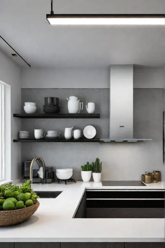 Open shelves illuminated glassware