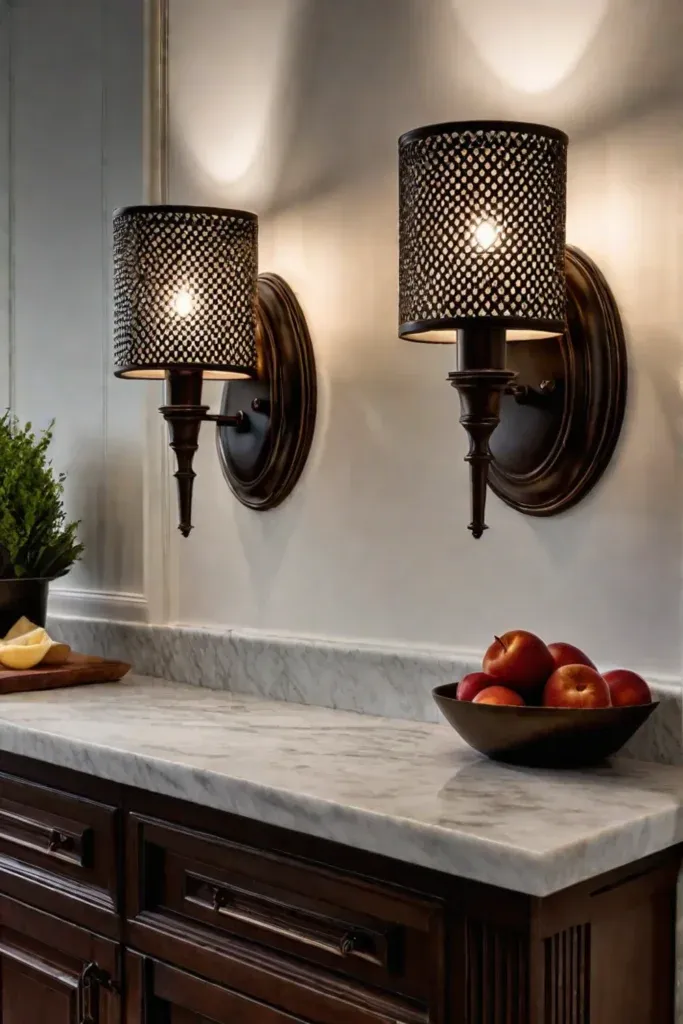 Traditional kitchen with decorative metal sconces