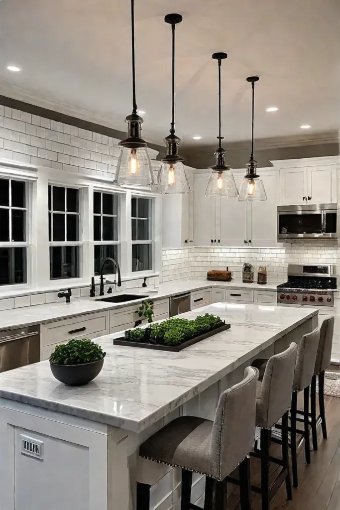 Traditional kitchen with dimmer switches and subway tile