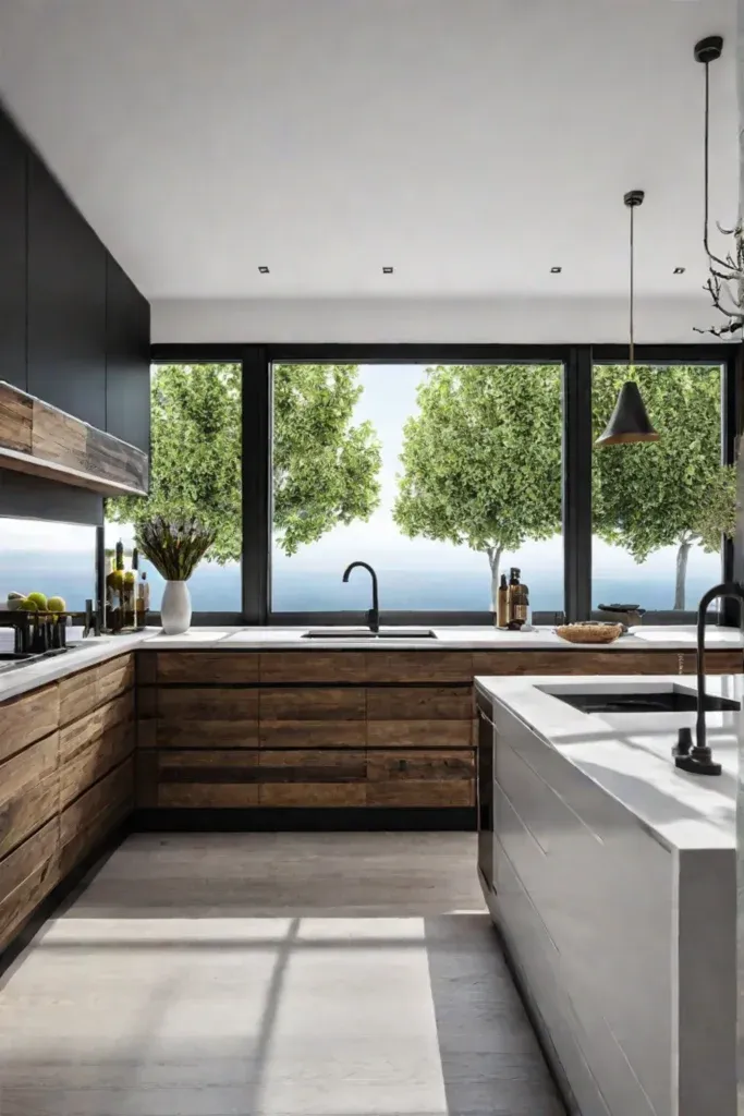 Unique wood patterns upcycled materials kitchen interior