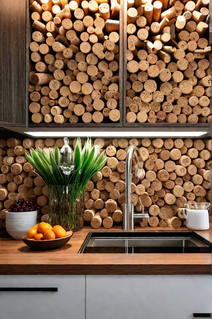 Wine cork backsplash upcycled kitchen ecofriendly design