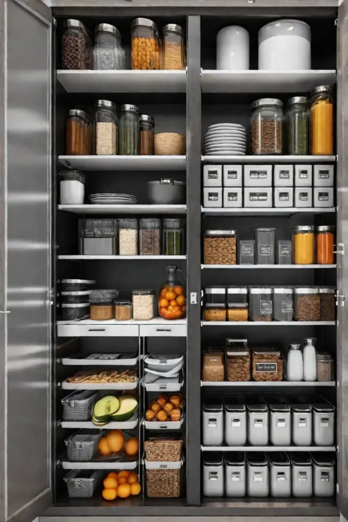 adjustable pantry shelves pullout drawers clear labels