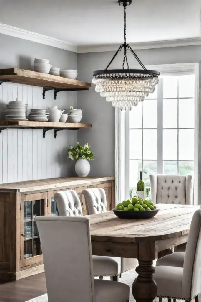 airy farmhouse kitchen with rustic accents and warm lighting