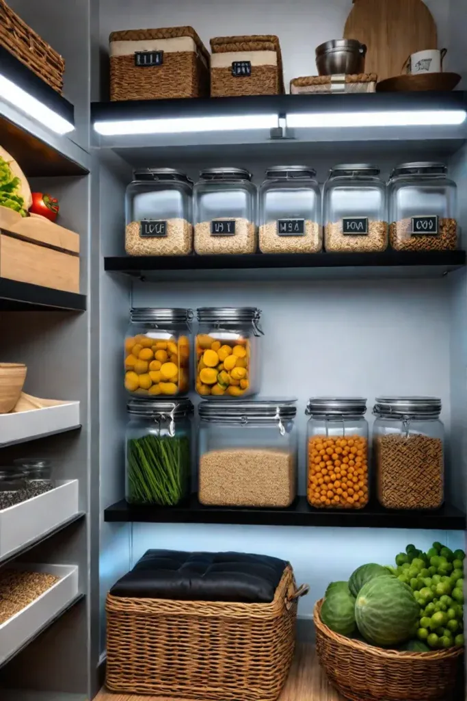 pantry organization storage bins wicker baskets