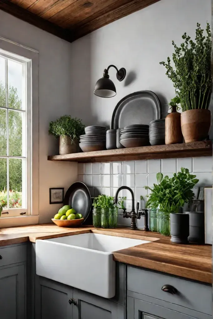Cottage kitchen with open shelving