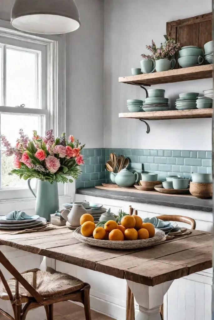 Cottage kitchen with pastel dishware