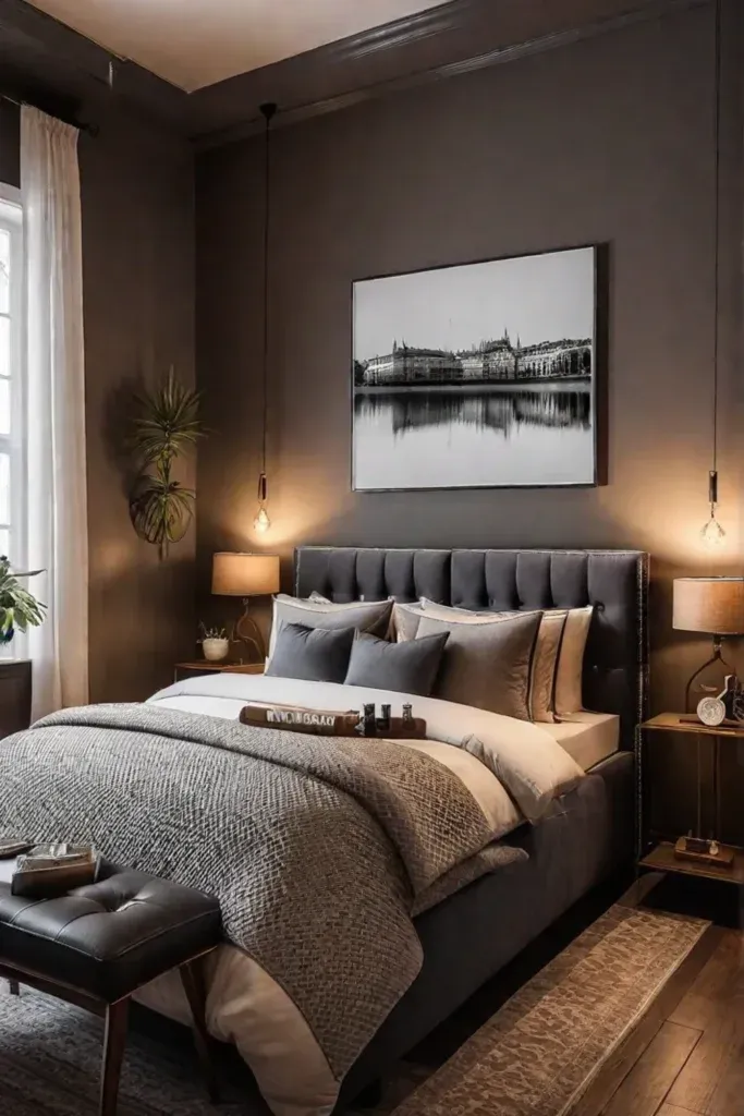 Earthy toned bedroom with painted walls