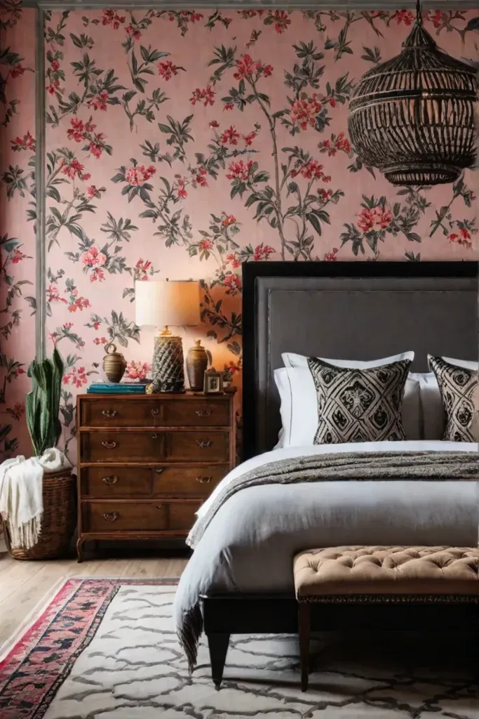 Eclectic bedroom with global inspired decor