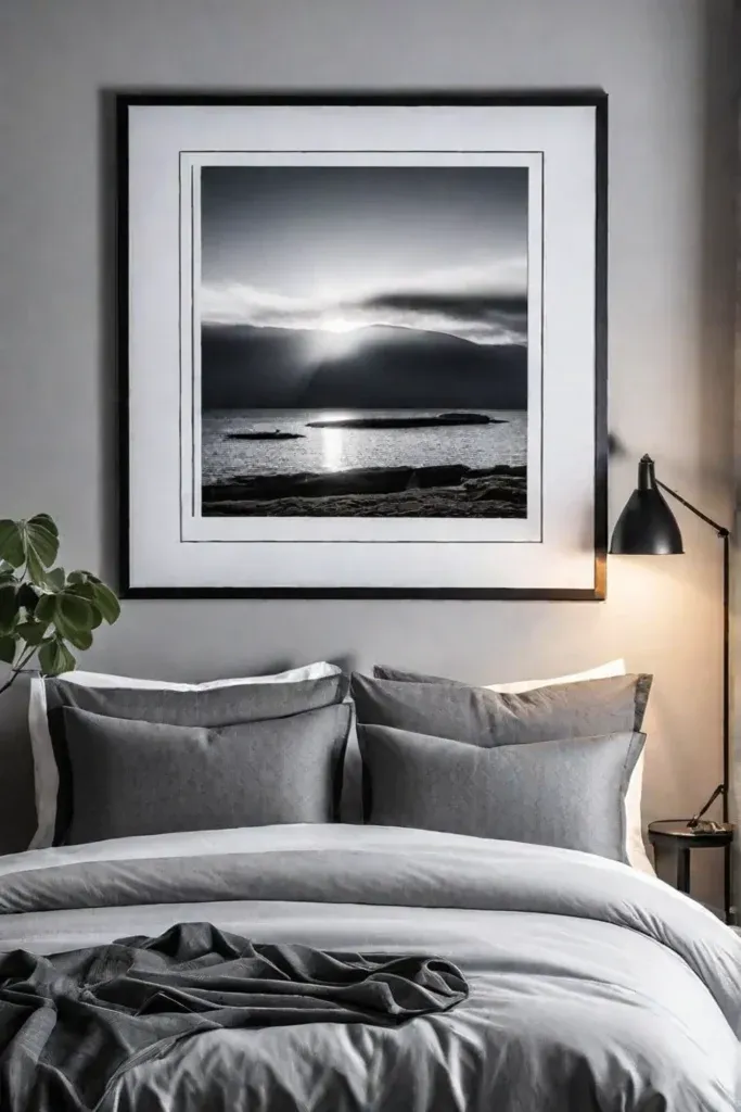 Gallery wall against a painted bedroom wall