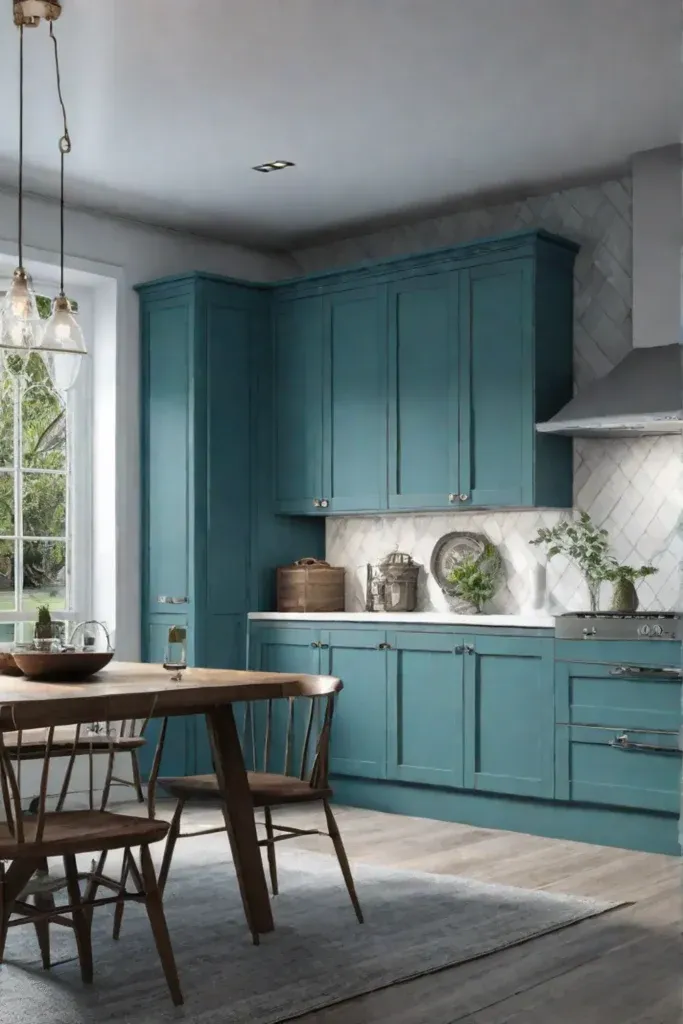 Modern farmhouse kitchen with unique wall paint technique