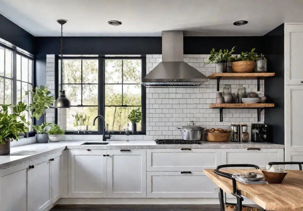 A small kitchen flooded with natural light featuring white shaker cabinets andfeat