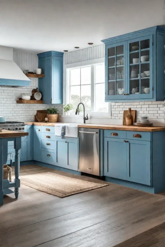 Airy kitchen with light blue cabinets