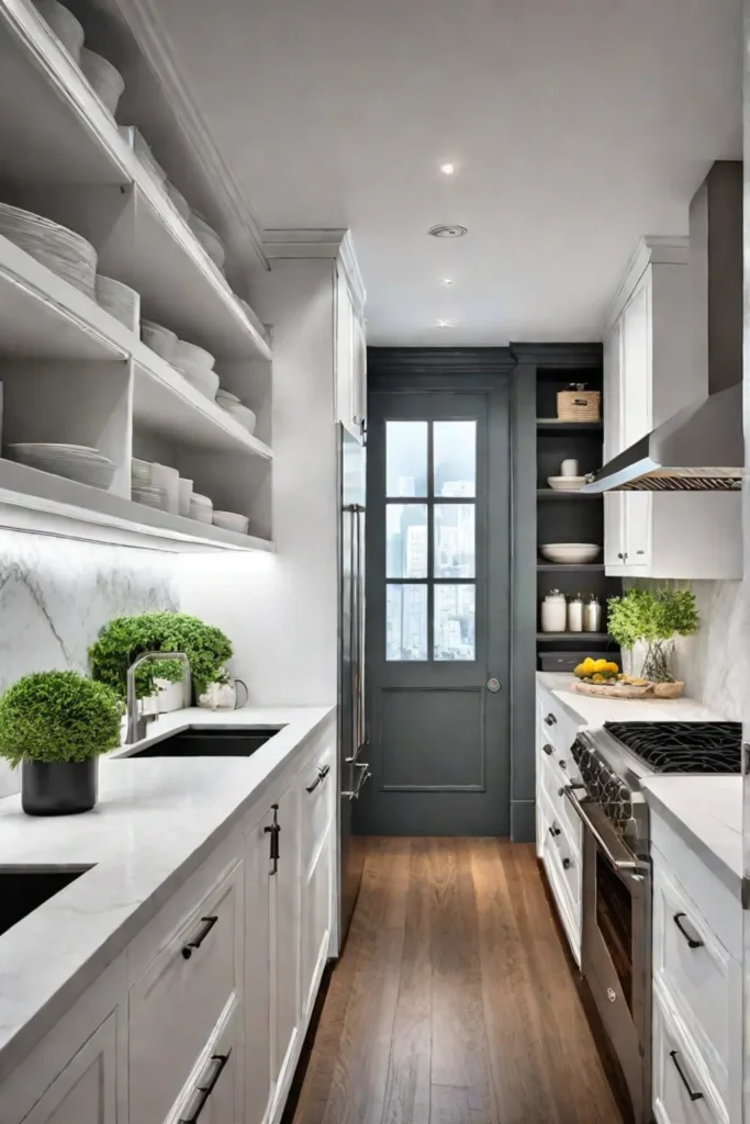 Bright and open small galley kitchen design with efficient layout