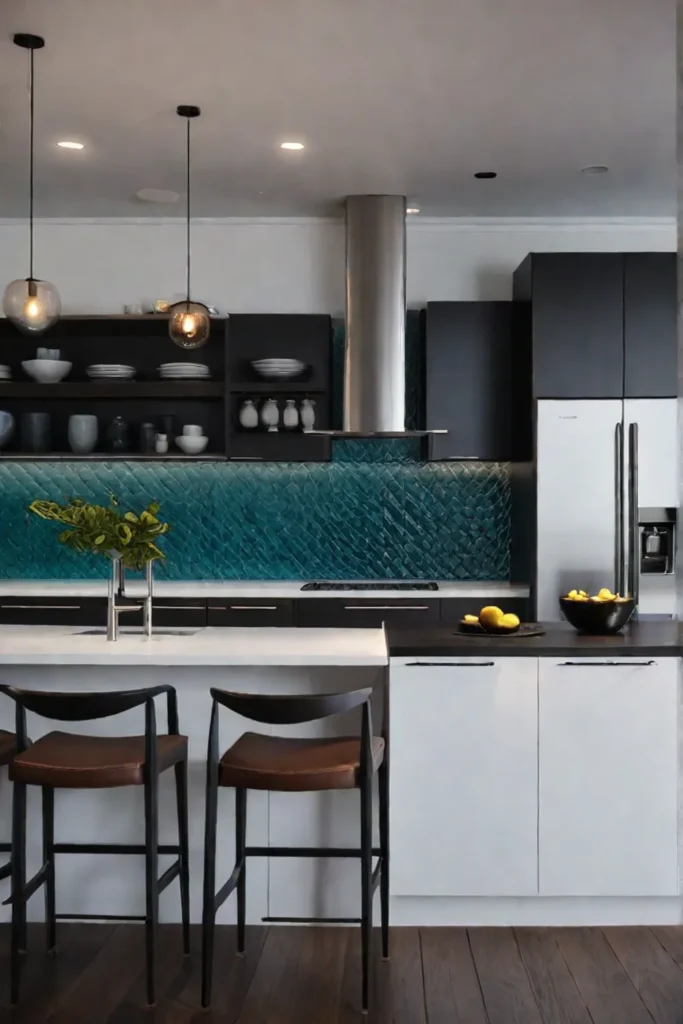 Contemporary kitchen black hardware dark cabinets