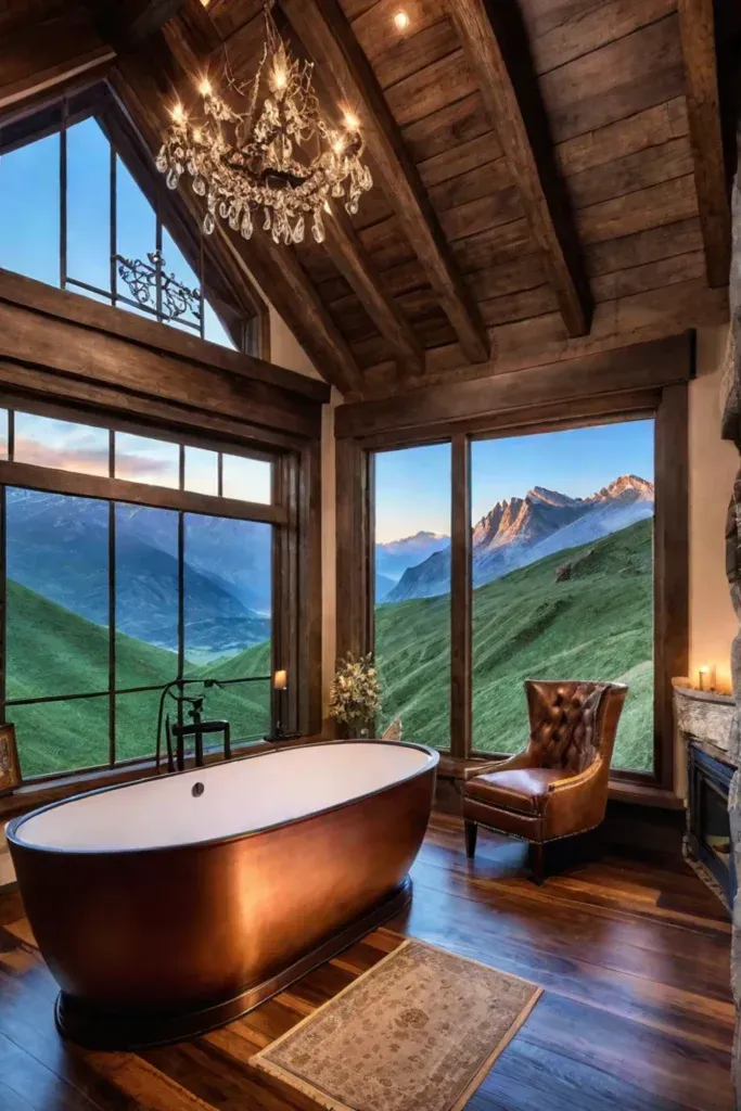 Copper bathtub wooden beams vintage decor