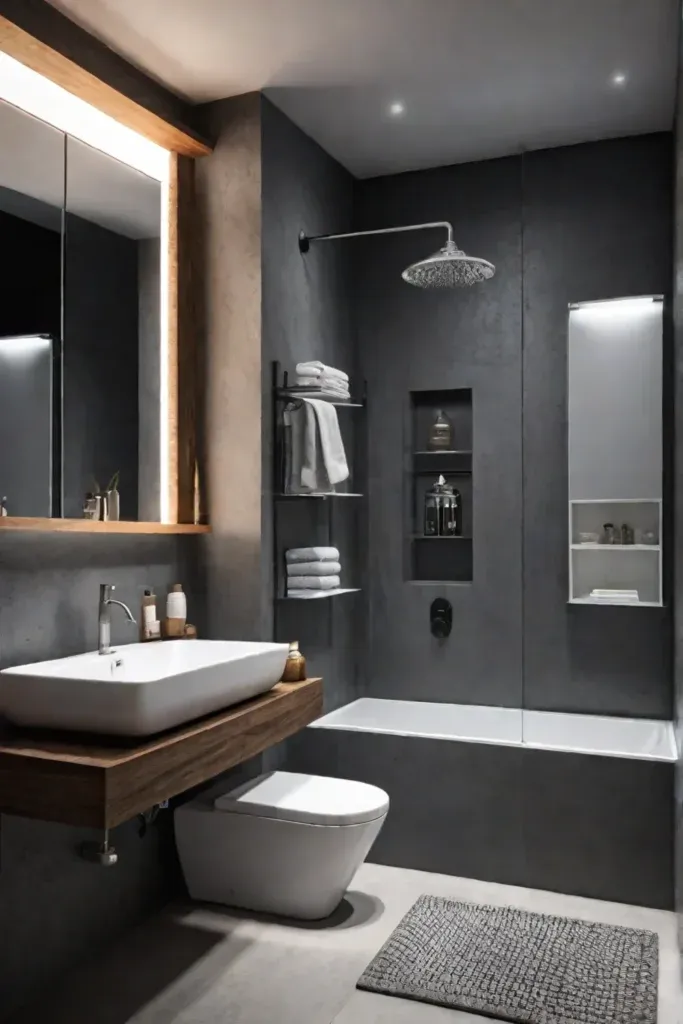 Functional rustic bathroom with vertical storage