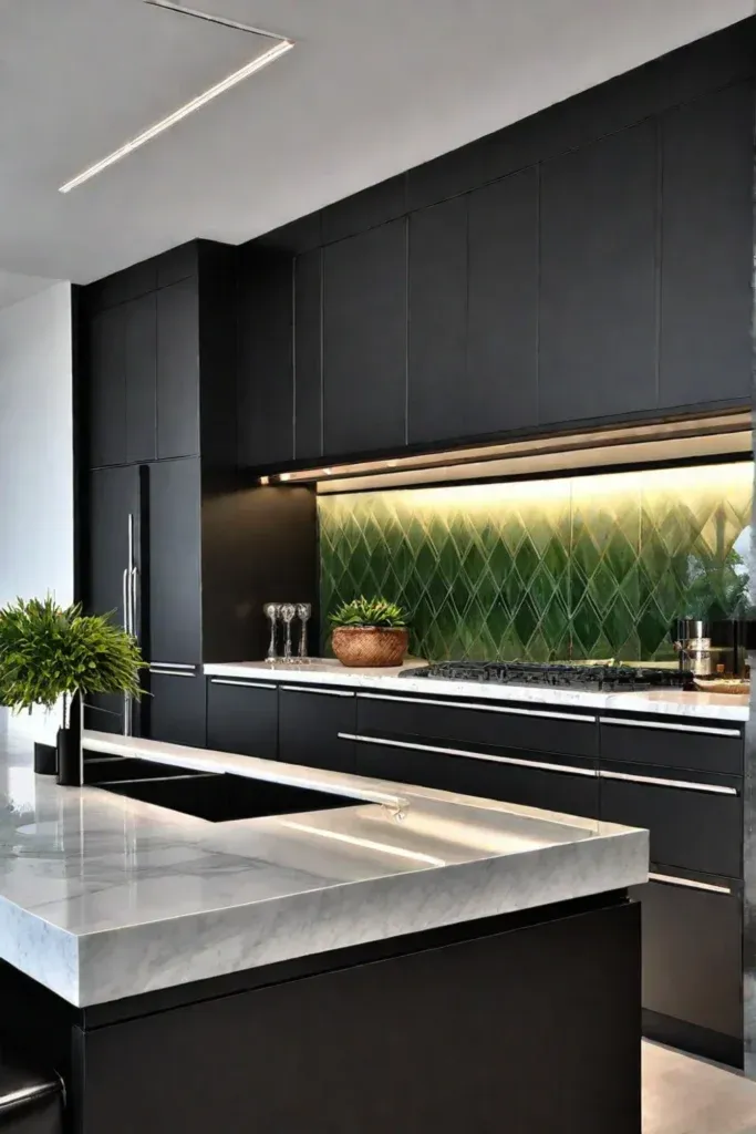 Geometric backsplash in a modern kitchen