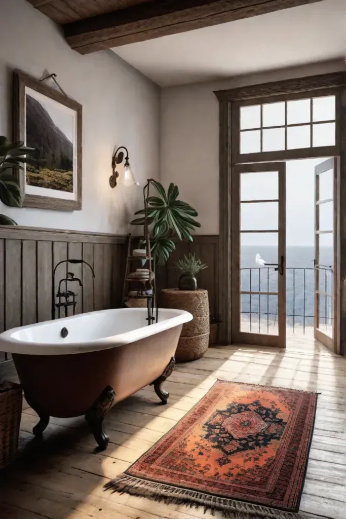 Inviting rustic bathroom with clawfoot bathtub