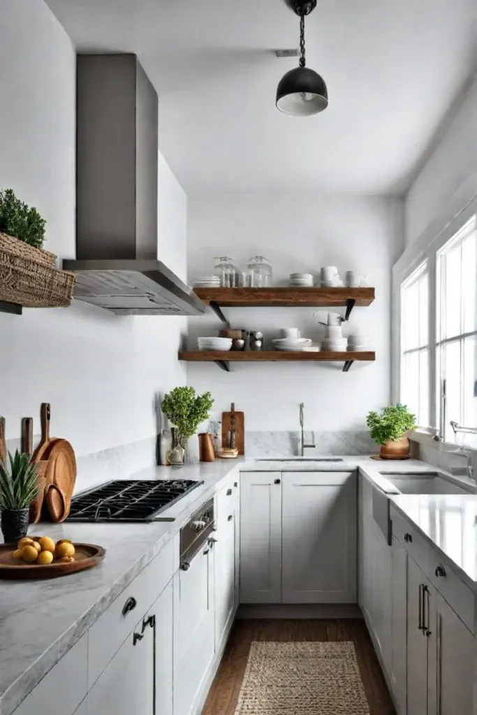 Limited cabinet space open shelves maximizing kitchen space