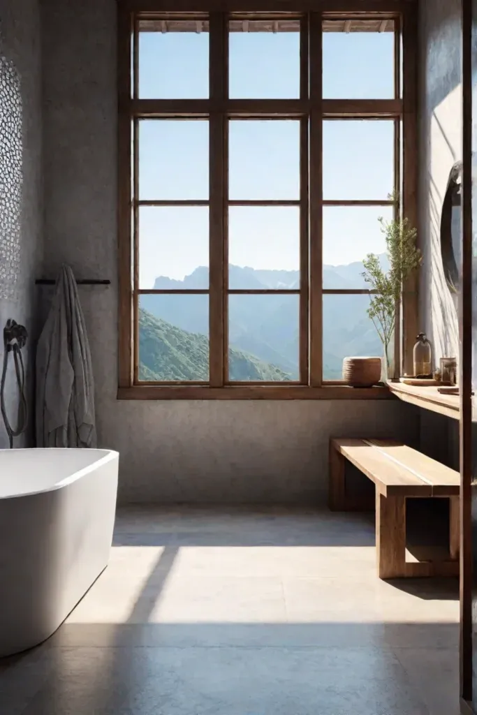 Natural stone shower rustic bathroom design wooden accents