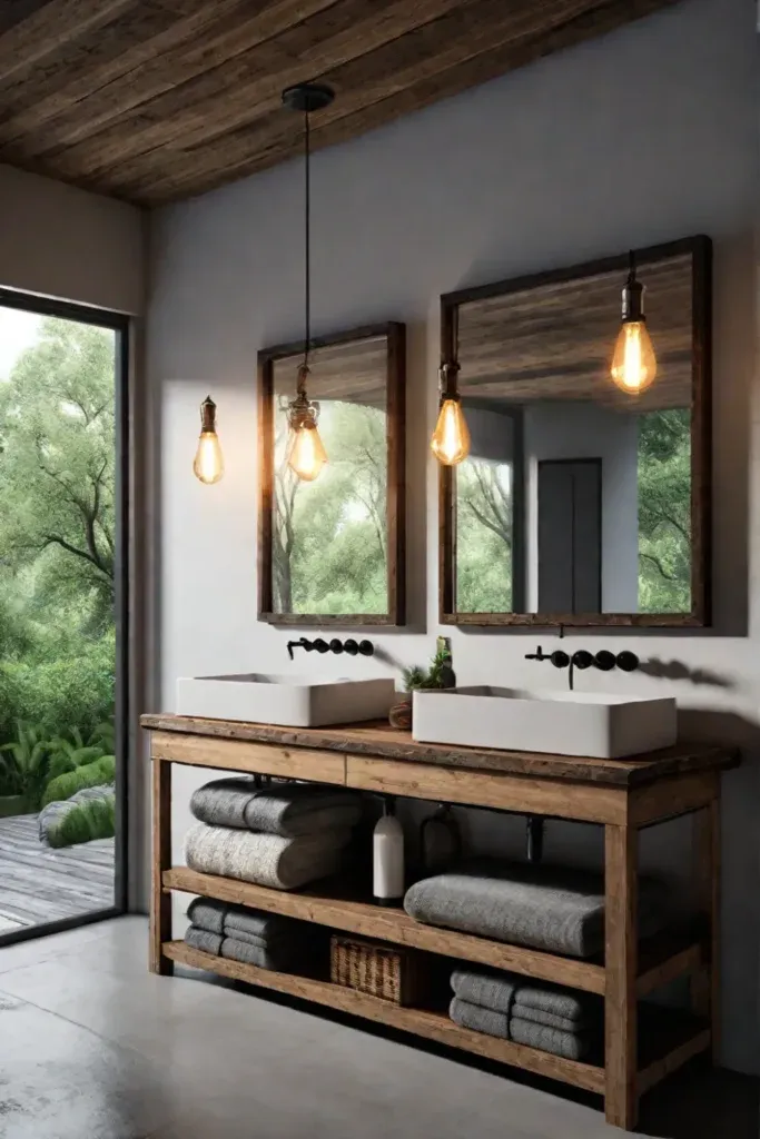 Naturefilled rustic bathroom